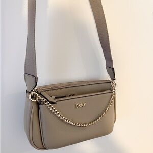 DKNY Taupe Crossbody Bag with Chain Detail